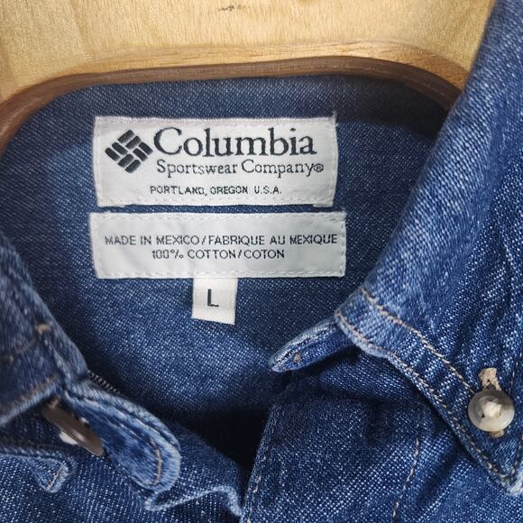 Men's Columbia Shirt Button Down Elbow Patch Jean Quilted Hunting Shooting Large - Picture 2 of 3